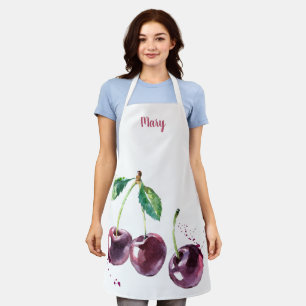 Watercolor Cherries Customizable Apron