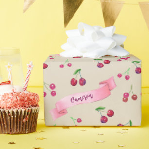 Watercolor Cherries Cute Whimsical Personalized Wrapping Paper