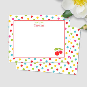 Watercolor Cherries & Dots Colorful Stationery Thank You Card
