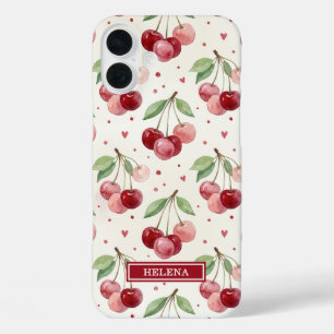 Watercolor Cherries Monogrammed iPhone 16 Plus Case