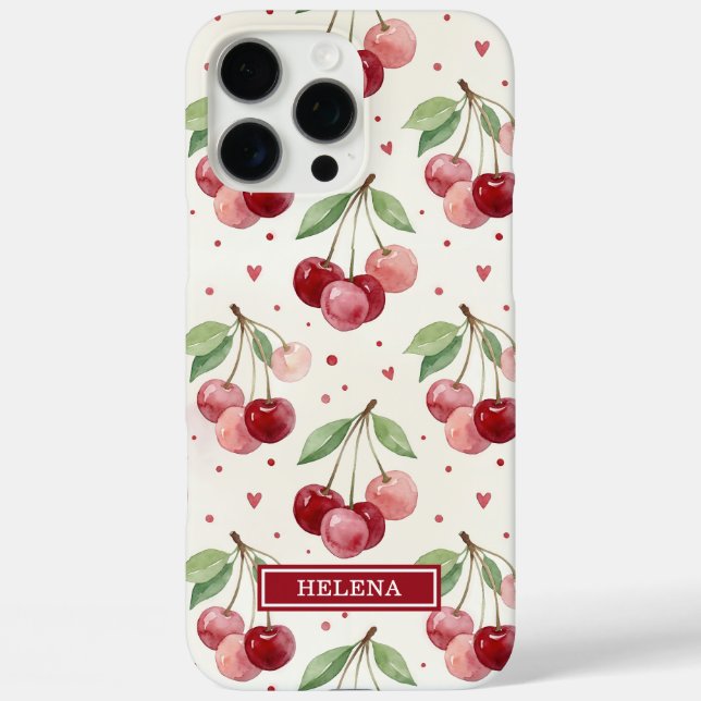 Watercolor Cherries Monogrammed Case-Mate iPhone Case (Back)
