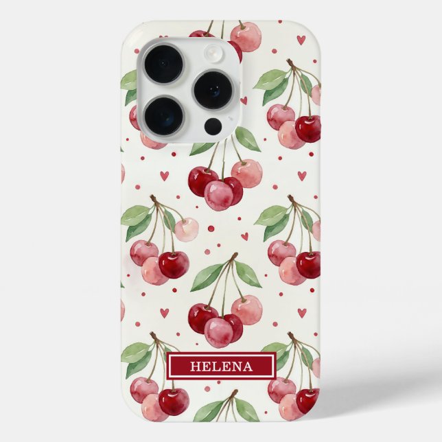 Watercolor Cherries Monogrammed Case-Mate iPhone Case (Back)