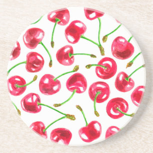 Watercolor cherries pattern coaster