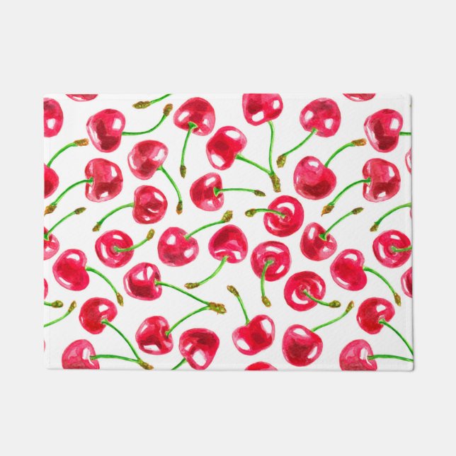 Watercolor cherries pattern doormat (Front)