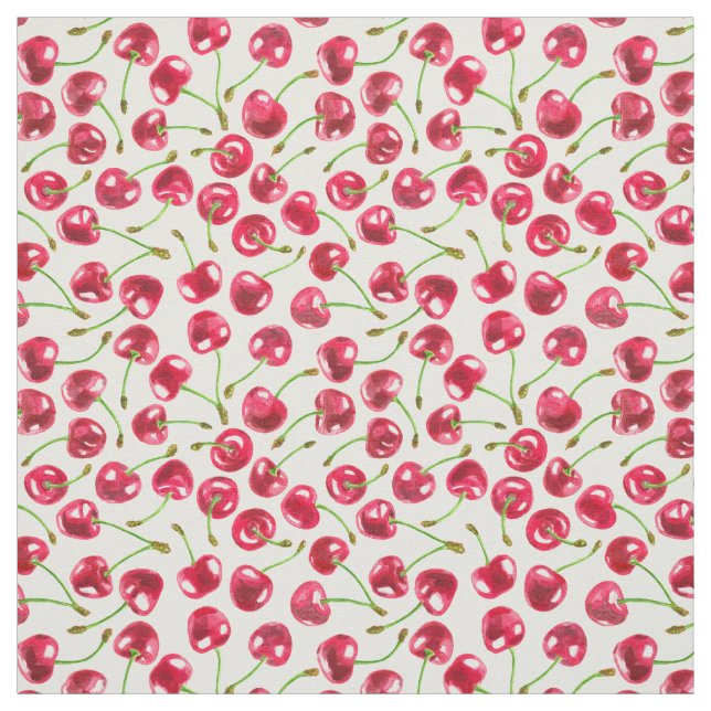 Watercolor cherries pattern fabric (Swatch)