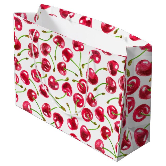 Watercolor cherries pattern large gift bag (Back Angled)