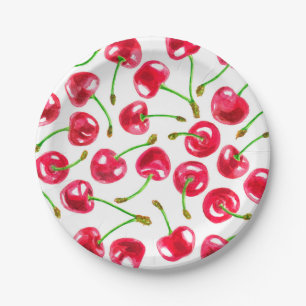 Watercolor cherries pattern paper plate