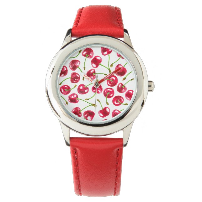 Watercolor cherries pattern watch (Front)