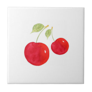 Watercolor Cherries  Tile