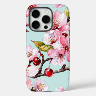 Watercolor Cherry and Flowers iPhone 16 Pro Case