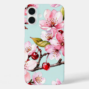 Watercolor Cherry and Flowers iPhone 16 Plus Case
