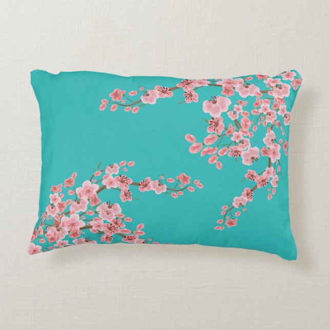 Watercolor Cherry Blossom Accent Pillow (Back)