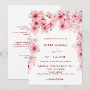 Watercolor Cherry Blossom All-In-One Wedding Invitation