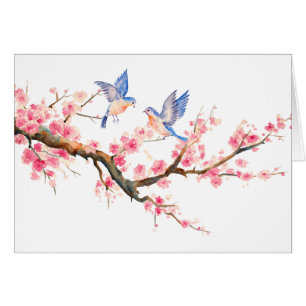 Watercolor Cherry Blossom and Blue Birds