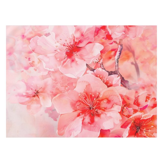 Watercolor Cherry Blossom Bliss Tablecloth (Front (Horizontal))