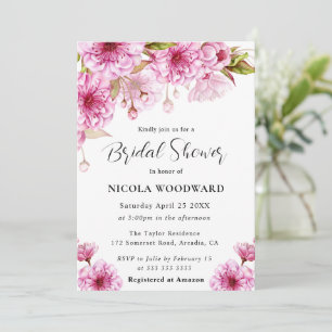 Watercolor Cherry Blossom Branch Bridal Shower Invitation