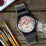 Watercolor Cherry Blossom Floral Girly Monogrammed Watch<br><div class="desc">Add a Touch of Elegance with this Watercolor Cherry Blossom Floral Girly Monogrammed Watch! Featuring a delicate cherry blossom watercolor design in shades of pink and blue, this watch combines beauty and functionality. Black typography numbers frame the design, while your personalized initials or monogram in elegant black script add a...</div>