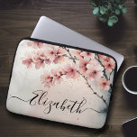Watercolor Cherry Blossom Floral Girly Script Name Laptop Sleeve<br><div class="desc">Add a touch of elegance to your tech gear with our Watercolor Cherry Blossom Floral Girly Script Name Laptop Sleeve! Featuring a beautiful watercolor cherry blossom design in soft pink and blue hues, this stylish sleeve is personalized with your full name or family name in black script calligraphy. Perfect for...</div>