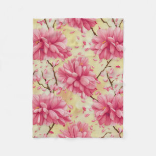 "Watercolor Cherry Blossom Floral Pattern" Fleece Blanket