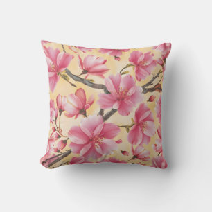 "Watercolor Cherry Blossom Floral Pattern" Outdoor Pillow