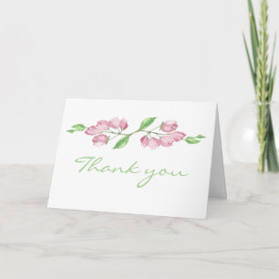 Watercolor Cherry Blossom Flower Thank you blank Card