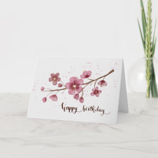 Watercolor Cherry blossom Happy Birthday Card