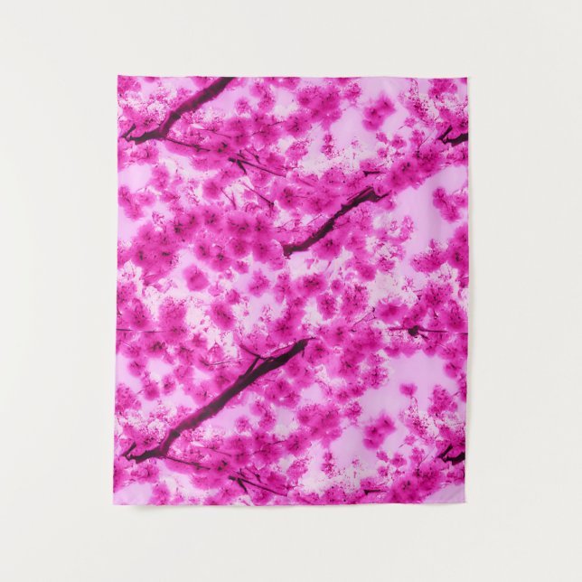 Watercolor Cherry Blossom Pattern Tapestry (Front)
