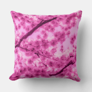 Watercolor Cherry Blossom Pattern Throw Pillow