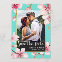 Watercolor Cherry Blossom Photo Save the Date
