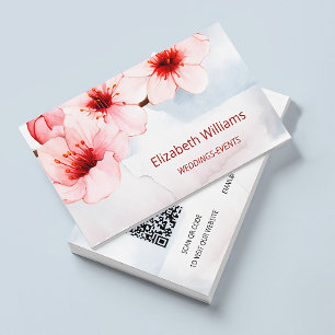 Watercolor Cherry Blossom Pink Blush    Qr Code  Business Card
