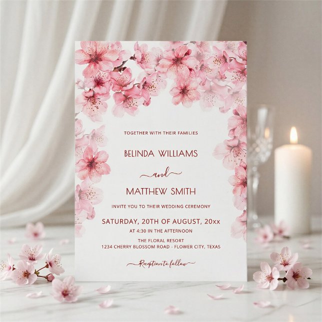  Watercolor Cherry Blossom Wedding Invitation (Creator Uploaded)