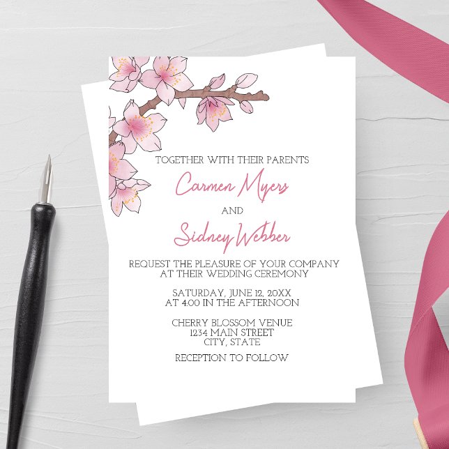 Watercolor Cherry Blossom Wedding Invitation (Creator Uploaded)