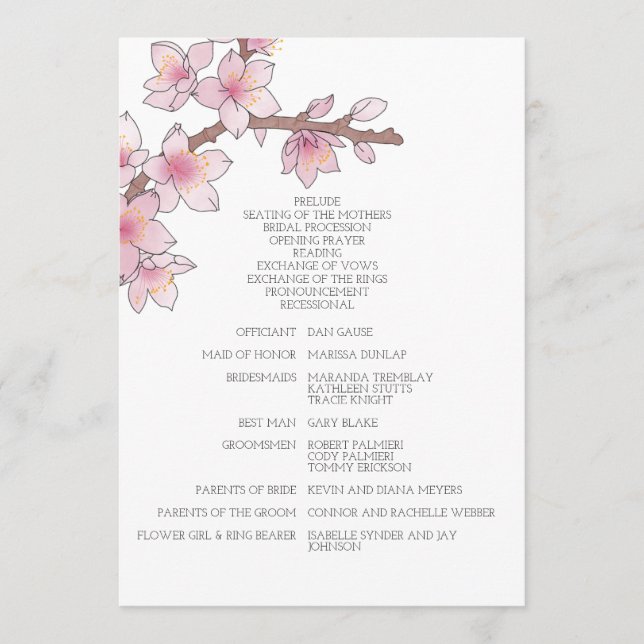 Watercolor Cherry Blossom Wedding Program (Front)