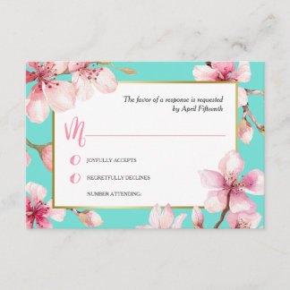 Watercolor Cherry Blossom Wedding RSVP Card