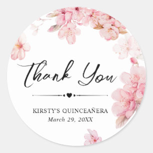 Watercolor Cherry Blossom Wreath Quinceanera Classic Round Sticker