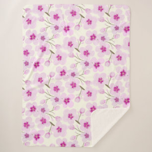 Watercolor Cherry Blossoms And Cream Sherpa Blanket