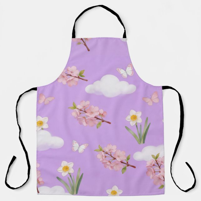 Watercolor Cherry Blossoms Apron (Front)