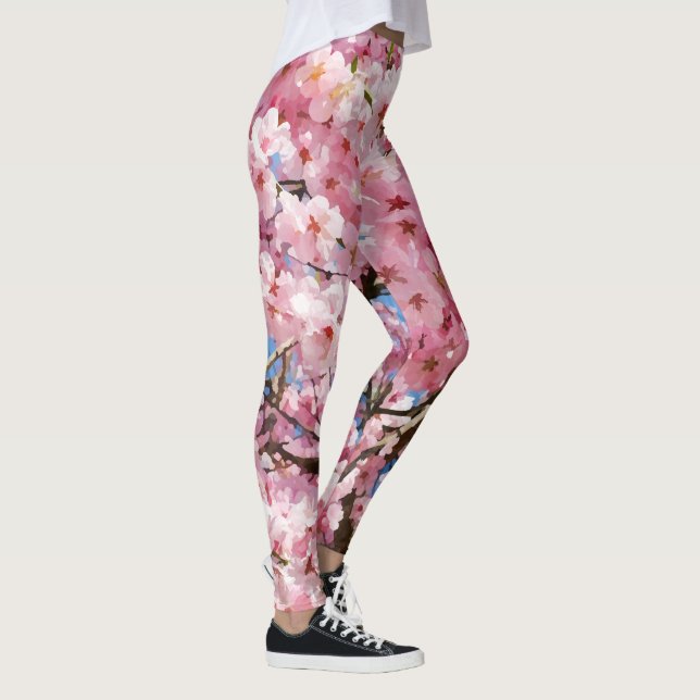 Watercolor Cherry Blossoms Leggings (Right)