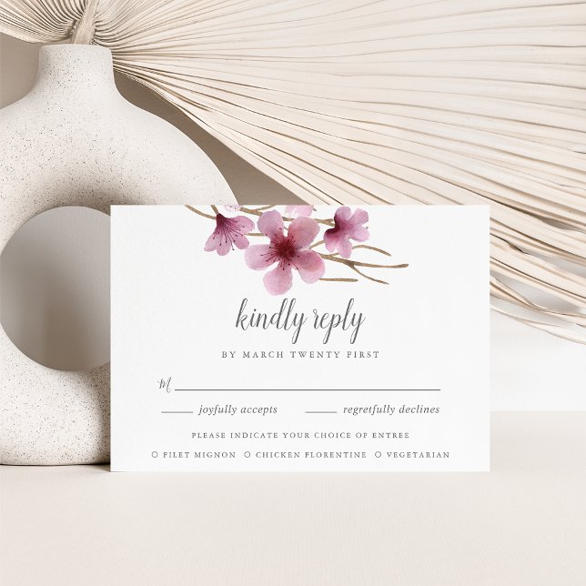 Watercolor Cherry Blossoms Meal Choice RSVP Card (Creator Uploaded)