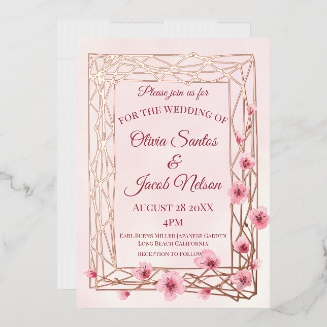 Watercolor Cherry Blossoms on a Rose Gold Trellis (Envelope)