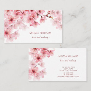 Watercolor Cherry Blossoms Pink Floral Business Card