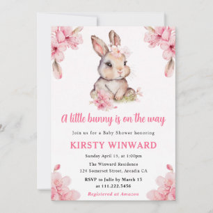 Watercolor Cherry Blossoms Rabbit Baby Shower Invitation