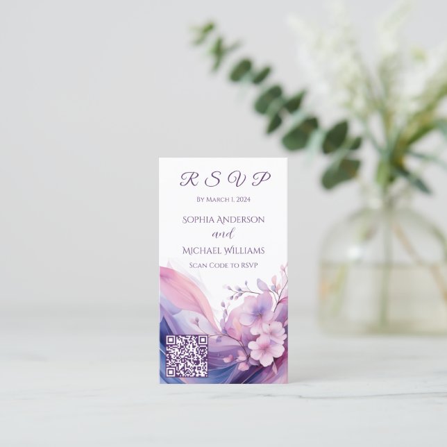 Watercolor Cherry Blossoms-RSVP-QR code- Business Card (Standing Front)