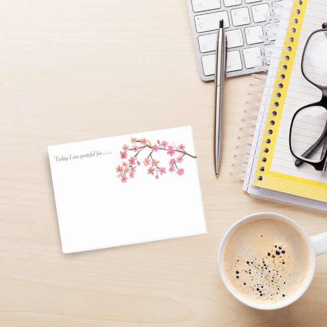 Watercolor Cherry Blossoms Today I am for... Post-it Notes (Counting blessings. Express gratitude with 'I am grateful for...' post-it note.)