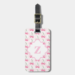 Watercolor Cherry Cute Pink Gingham Pattern Luggage Tag