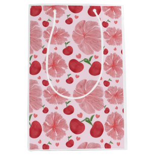 Watercolor Cherry Floral Pattern, Cute Cherries Medium Gift Bag