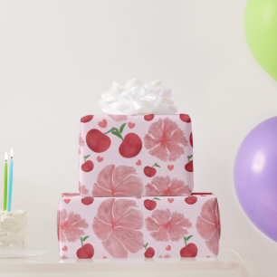 Watercolor Cherry Floral Pattern, Cute Cherries  Wrapping Paper