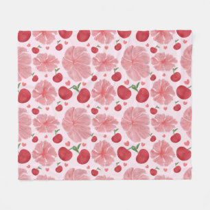 Watercolor Cherry floral pattern  Fleece Blanket