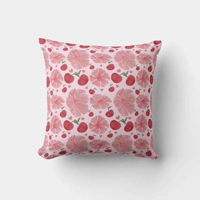 Watercolor Cherry floral pattern  Throw Pillow (Front)