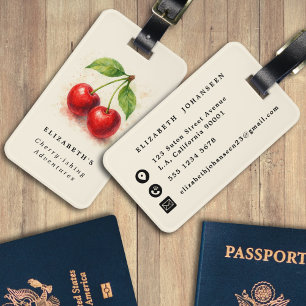 Watercolor Cherry Fruit Chic Cherishing Adventures Luggage Tag